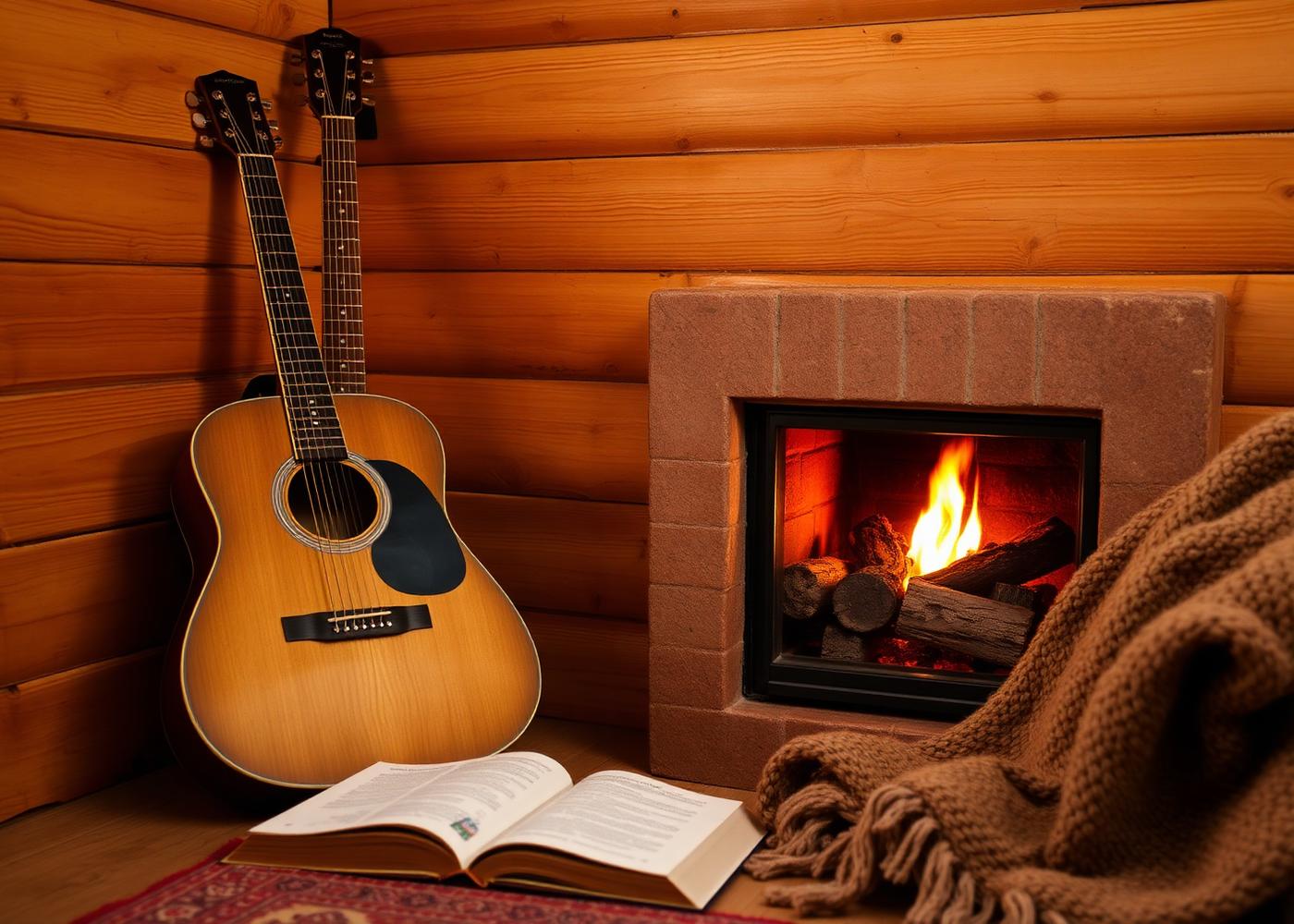 Estudio de guitarra junto al fuego